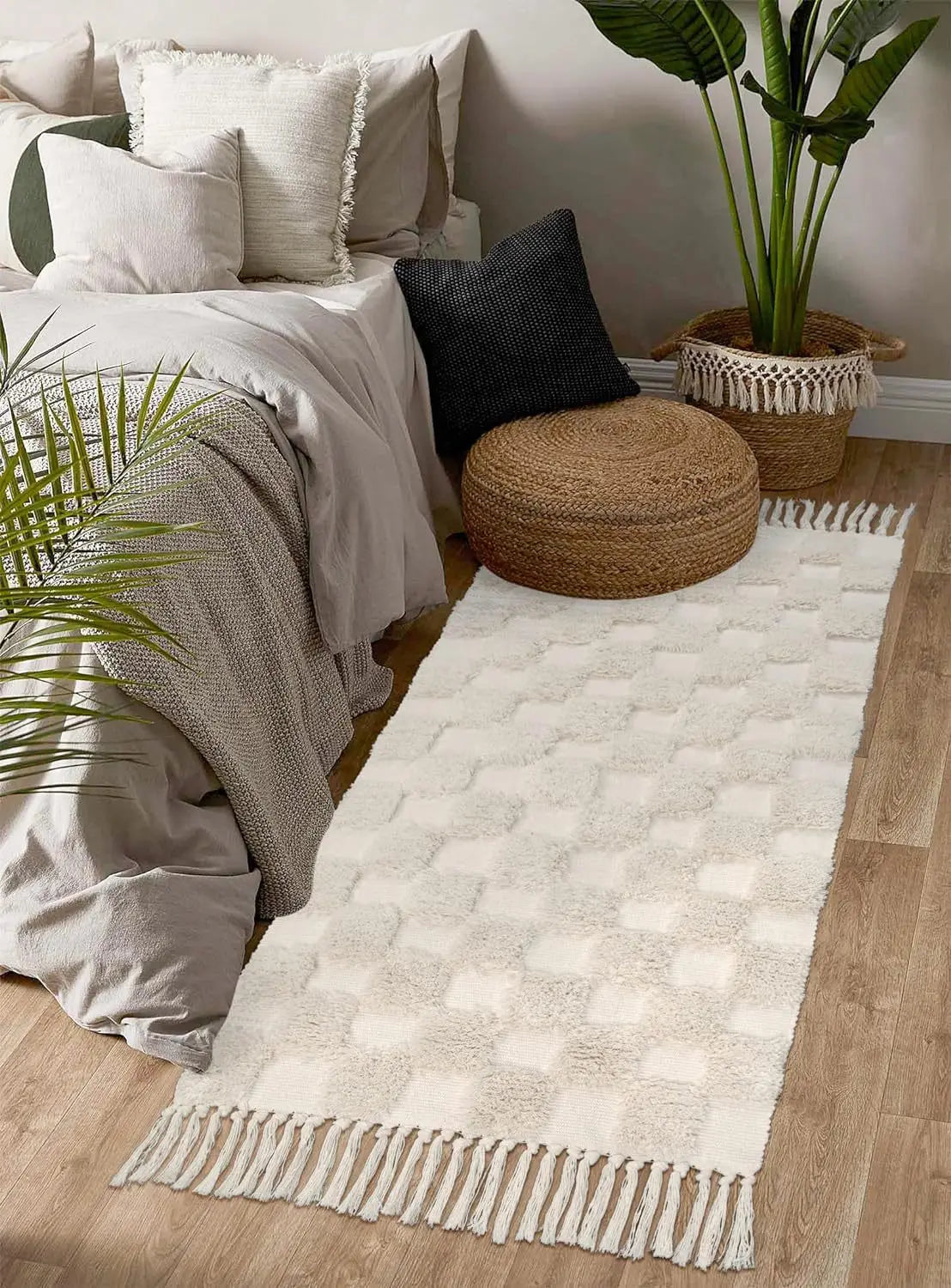 Tufted cotton carpet Living room carpet Hand woven fringed washable bathroom carpet
