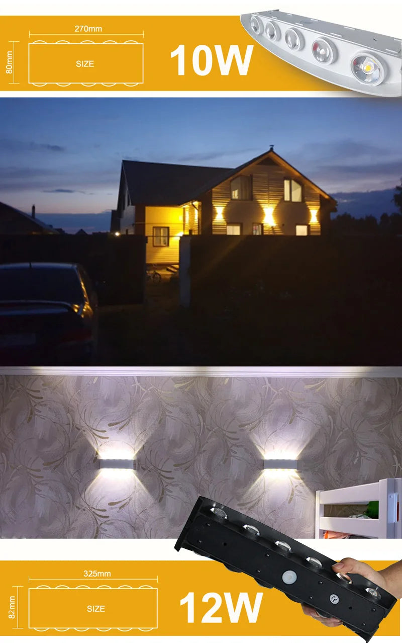 Aluminum LED Wall Lamp Waterproof IP65 Outdoor Garden Lights 8W 12W Interior Wall Light for Bedroom Living Room Stairs Lighting