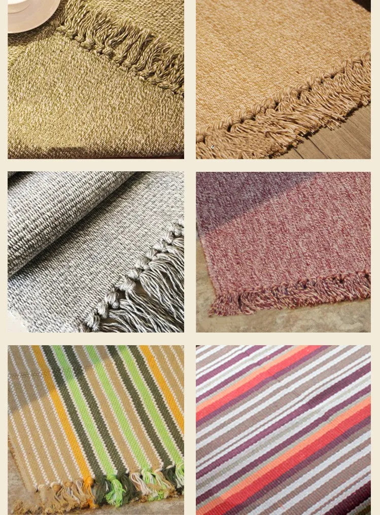 Cotton Soft Tassel Home Carpets for Living Room Bedroom Decorate Carpet Floor Door Mat Nordic LinenArea Rug Mats
