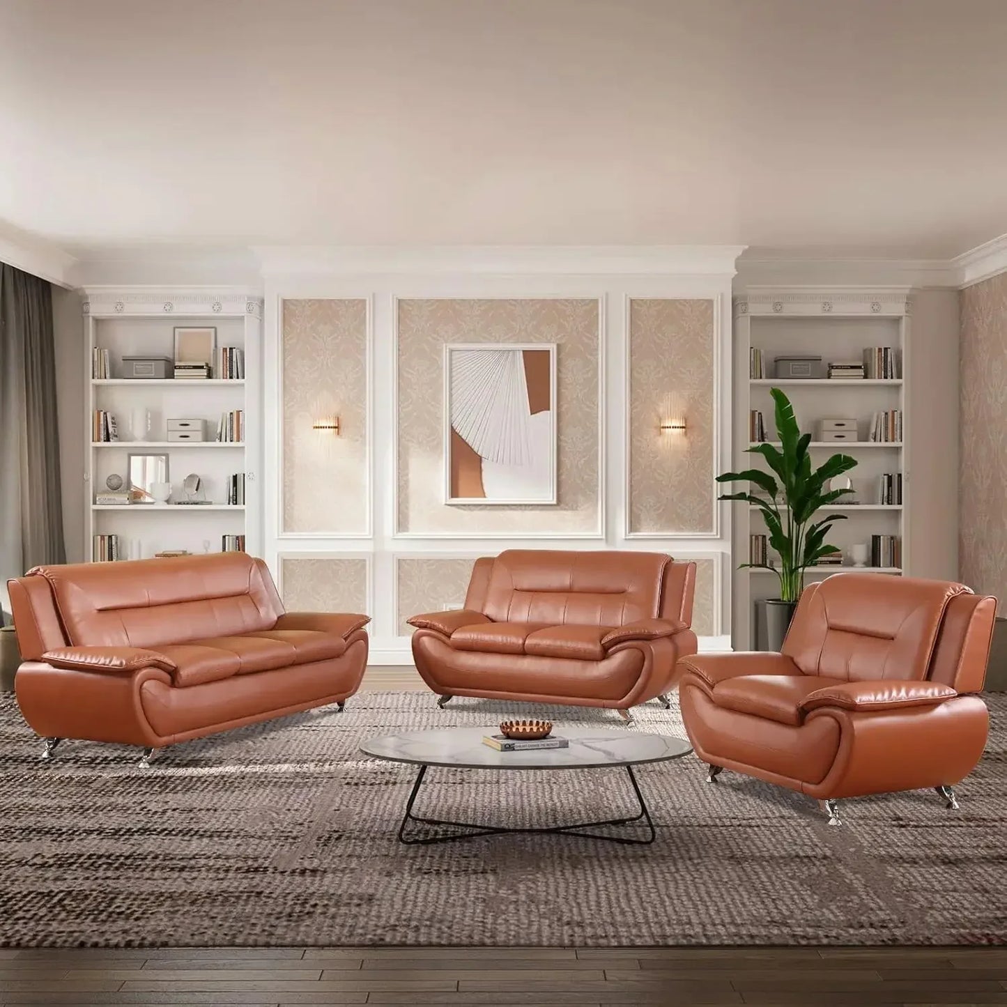 Creamy White Leather Couches for Living Room, Sectional Sofa Living Room Furniture Sets, Sofa and Loveseat Set, Sofa Couch Set