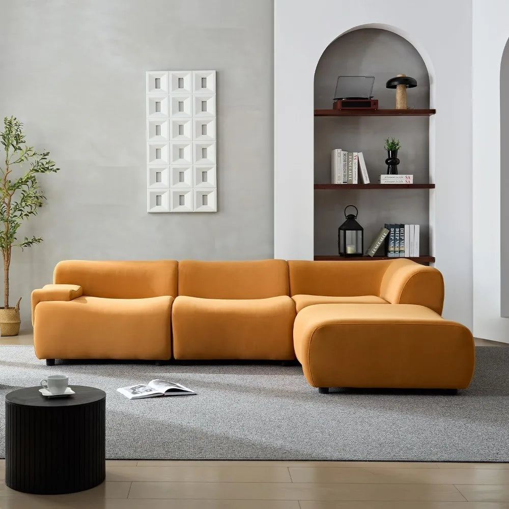 135"Curved Sectional Sofa,Modern Boucle Fabric Upholstered Modular Couch Oversized 6-Seat Sofa for Living Room,Bedroom,Apartment