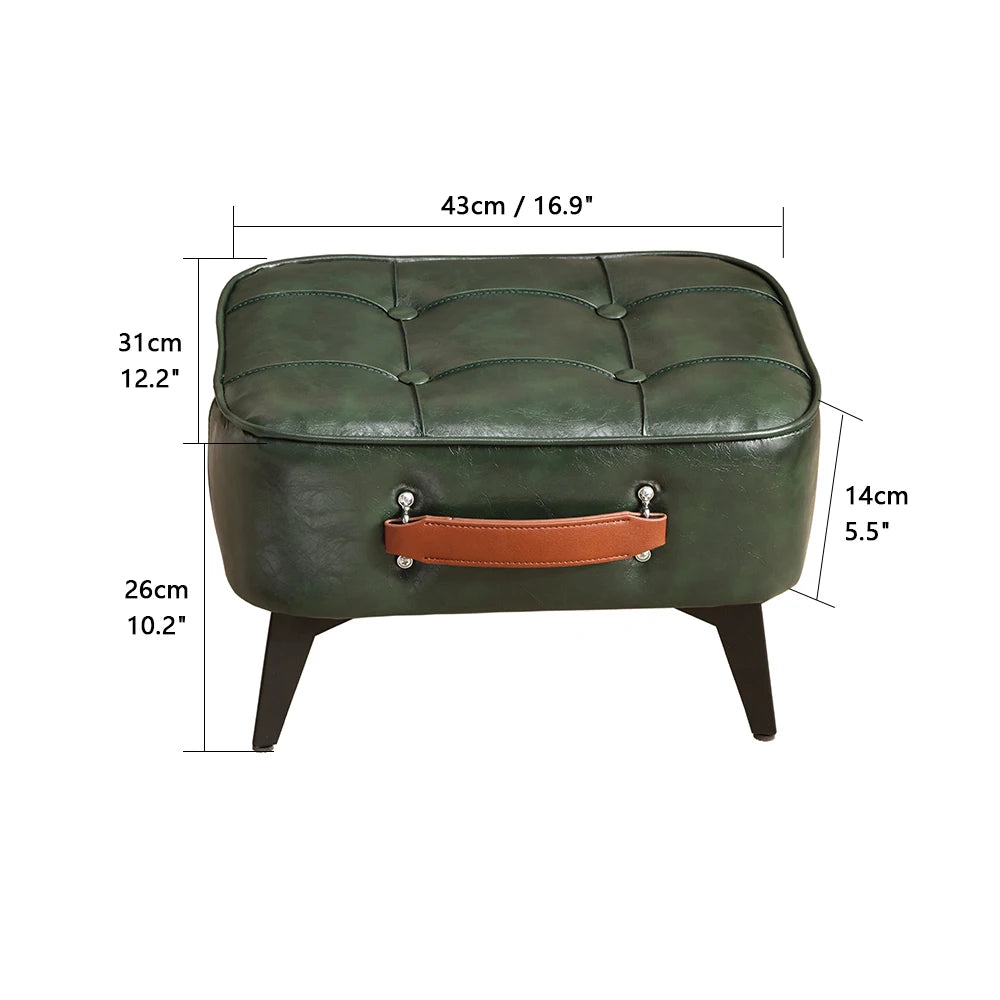Small FootStool Ottoman with Stable Metal Legs Upholstered Footstool Padded Foot Rest PU Leather Rectangle Small Step Stool