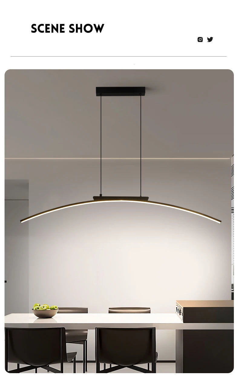 Modern LED Pendant Light Dimmable Hanging Lamp for Dining Room Kitchen Minimalist Arc Design Restaurant Energy Saving, Easy Inst