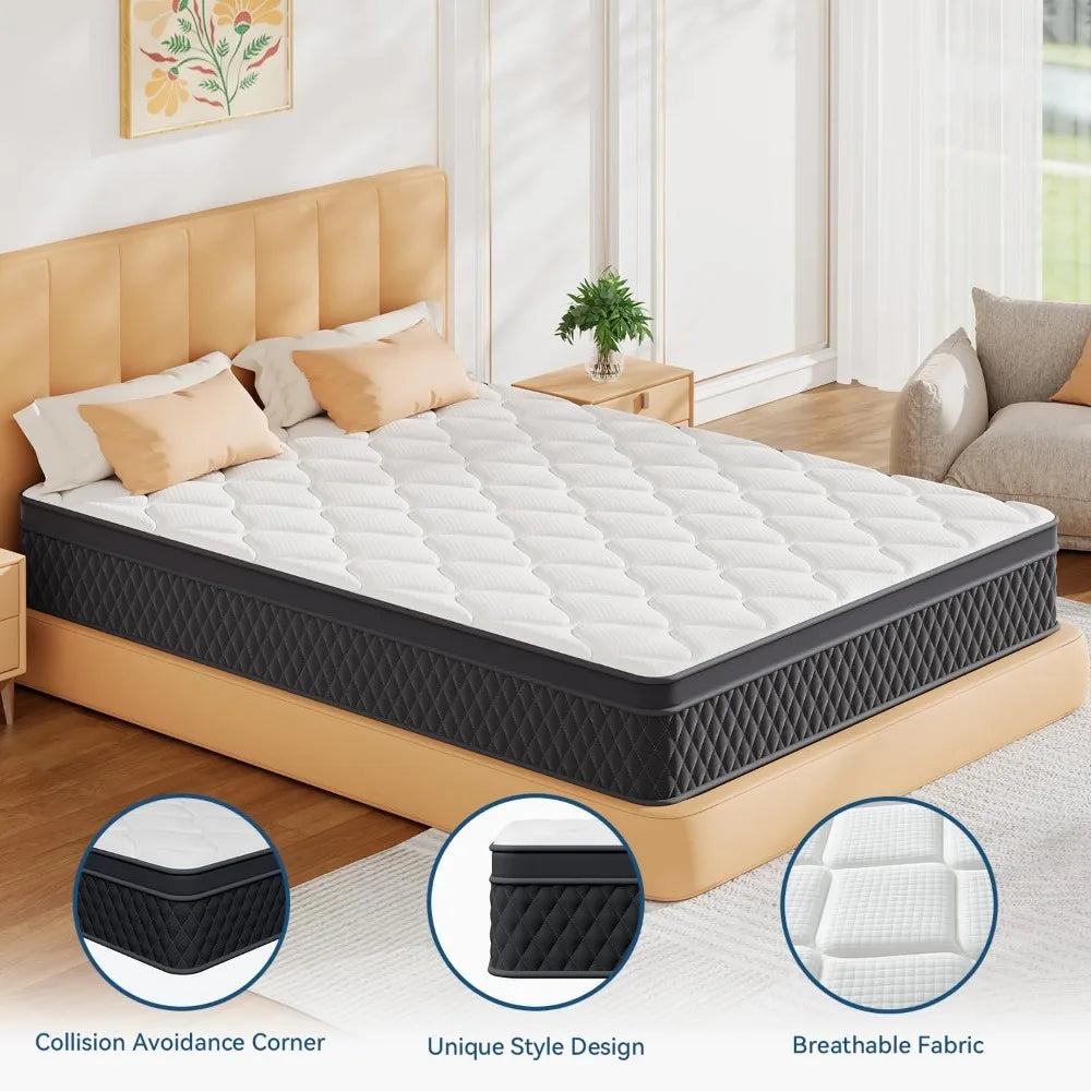 Mattress in a Box, Memory Foam Hybrid Mattress with Individually Pocketed Springs for Isolate Motion, Pressure Relief