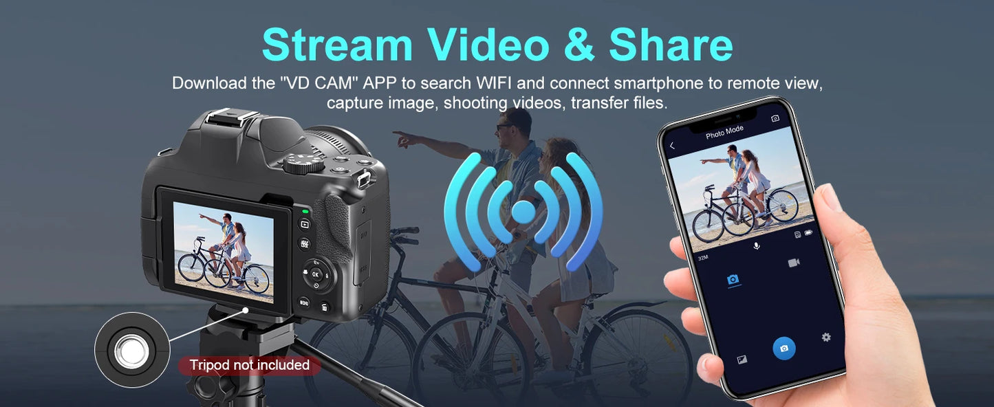4K HD Digital Camera for Photography Auto Focus 12X Optical Zoom Vlogging Camera for YouTube 72MP WiFi Livestream Video Cameras