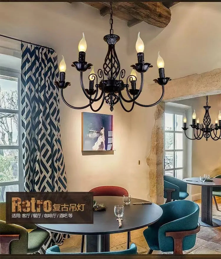 American Simple Living Room Light Modern Dining Room Bedroom Chandelier Black Iron Nordic Style Room Decoration Lighting Chandel
