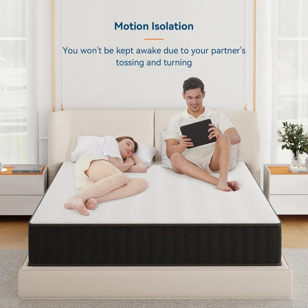 Queen Mattress, Fiberglass Free & Support Comfort, Cooling Charcoal Medium Firm Mattresses, 10 Inch Memory Foam Mattress