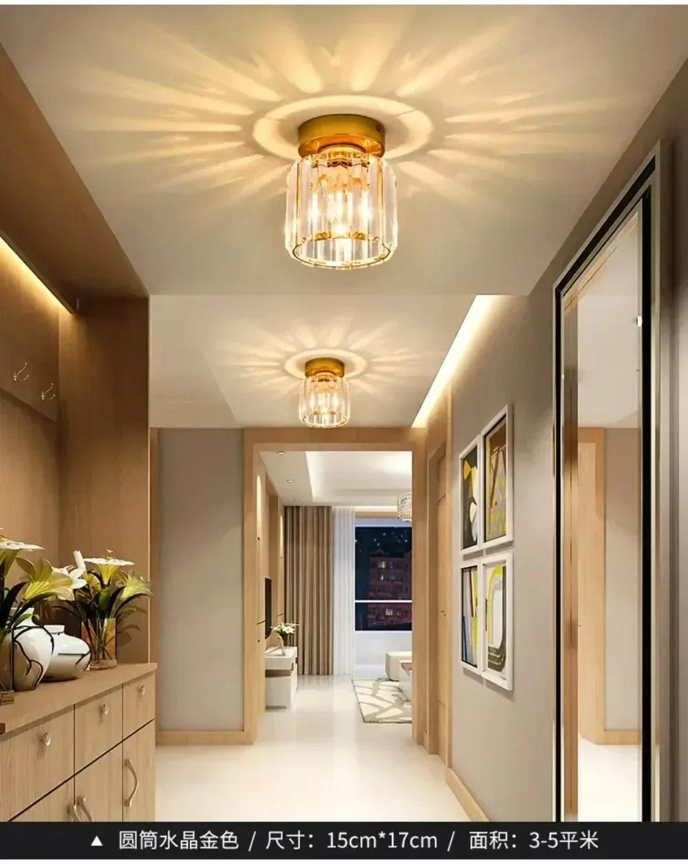 Modern Chandelier Crystal Ceiling Light Semi Flush Mount Ceiling Lighting Fixture Entrance Balcony Indoor Hang Lamp Lighting
