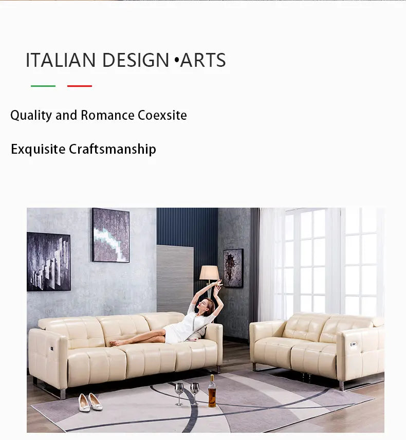 Genuine Leather Recliner Sofa Set,Modern Electric Recliner Sofa Set for Living Room