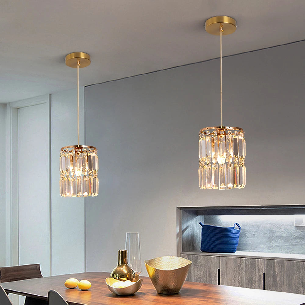 Nordic Copper LED Pendant Light Luxury Crystal Ceiling Lamps Modern Chandelier Lustre Dining Table Bar Kitchen Island Fixtures