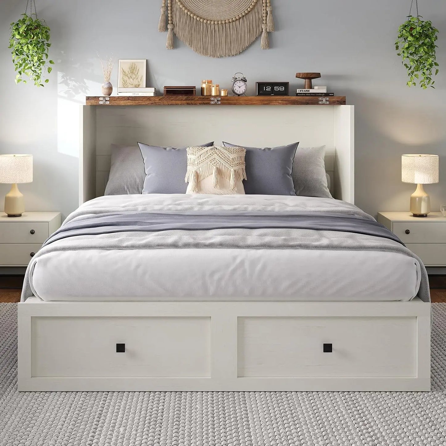 Full Size Murphy Bed, Cabinet Bed with Charging Station Large Storage Drawer for Home Office or Small Room, Hideaway Bed Full Fo