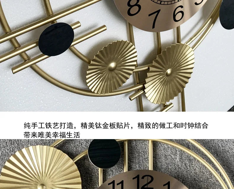Large Wall Clock Gold Nordic Living Room Art Lotus Leaf Hanging Watch Circular Geometry Pointer Mute Wall Clock Home Decoration