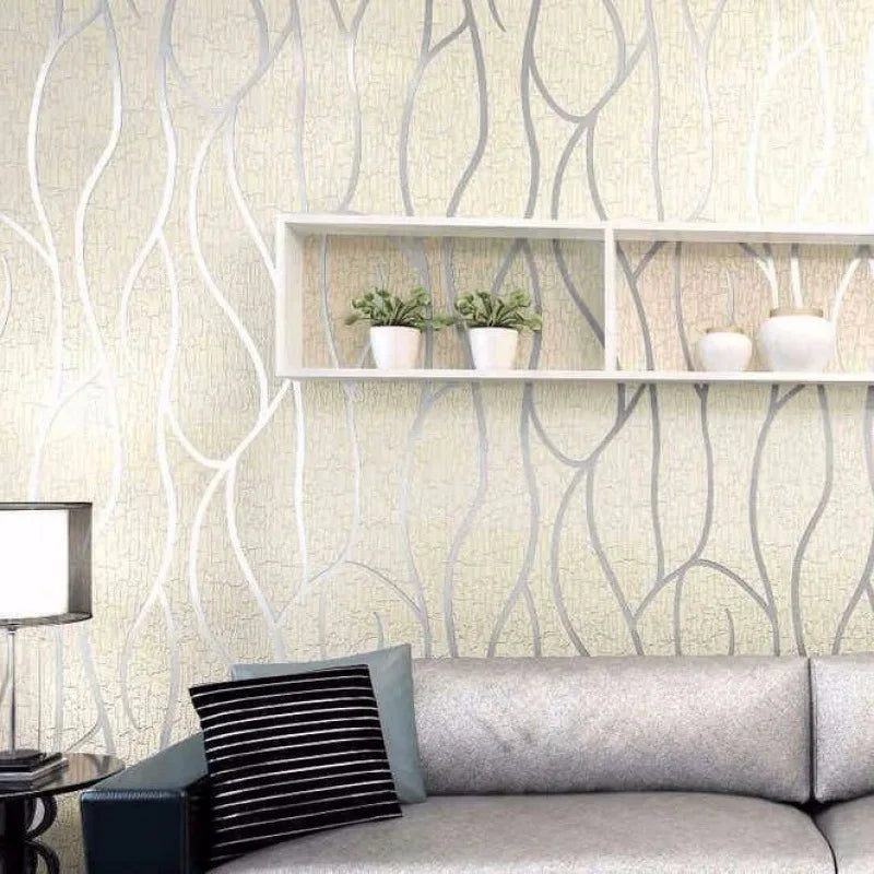 Background Wallpaper Room Decoration Bedroom 3D European Modern Thickened Moisture-proof Curve Stripes Wall Stickers 53cm Home