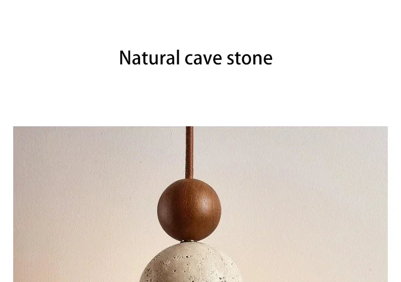 Yellow Travertine Bedside Chandelier Mahogany Nordic Japanese Log Wabi Sabi Style Homestay Single Head Long Line Pendant Lights