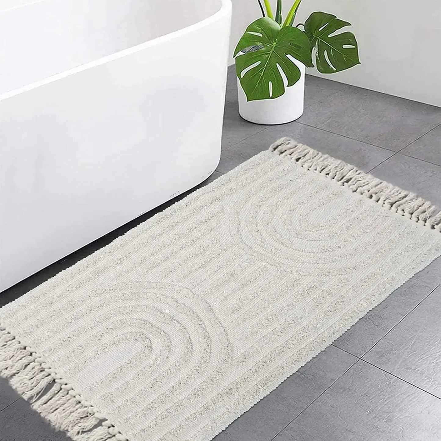 Tufted cotton carpet Living room carpet Hand woven fringed washable bathroom carpet