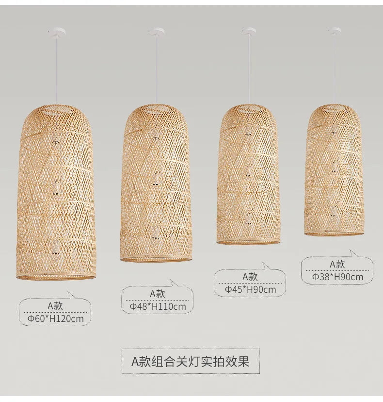 Zen Bamboo Chandelier New Chinese Lantern Hotel Chinese Style Restaurant Restaurant Bamboo Artwork Duplex Staircase Long Chandel