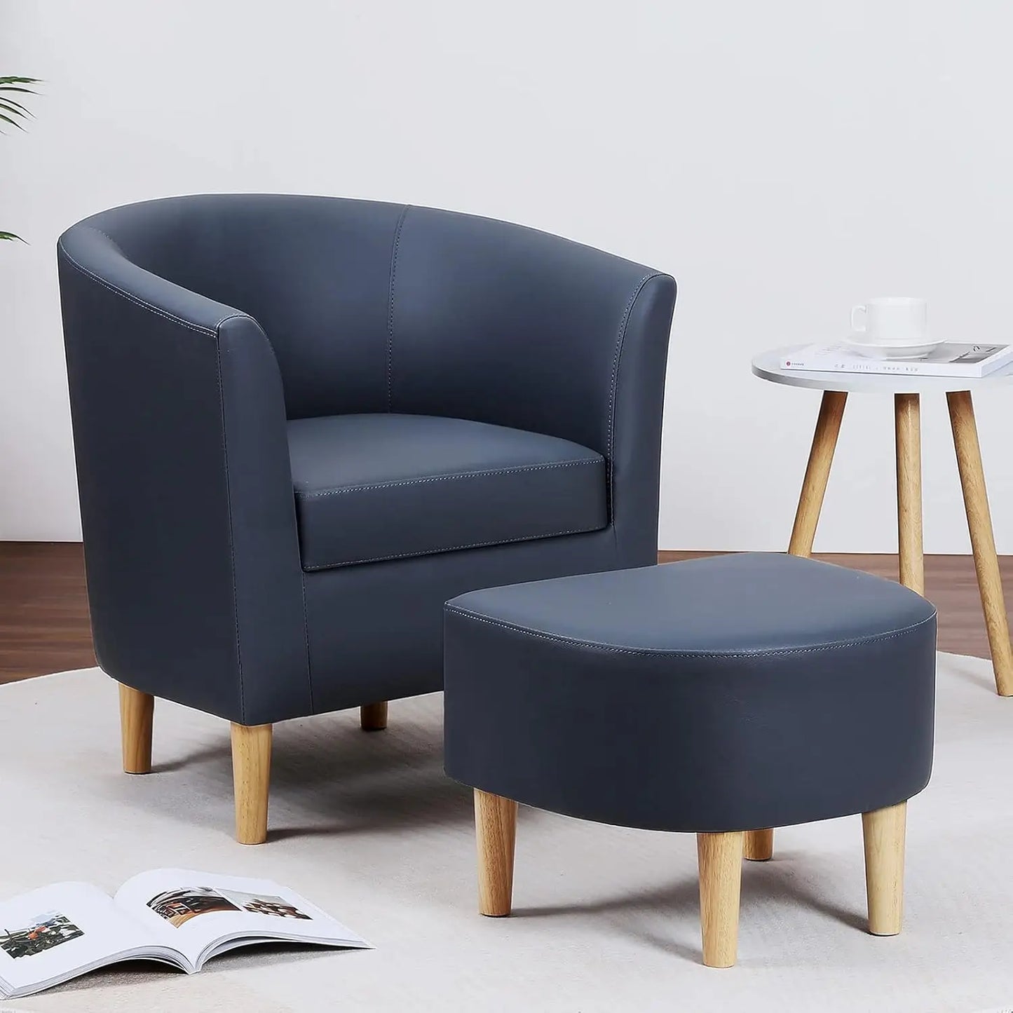 Accent Chair, Sherpa Chair White Fluffy Chair Teddy Barrel Chair with Ottoman Comfy ArmChair Footrest Set