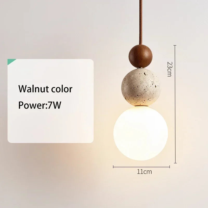 Yellow Travertine Bedside Chandelier Mahogany Nordic Japanese Log Wabi Sabi Style Homestay Single Head Long Line Pendant Lights