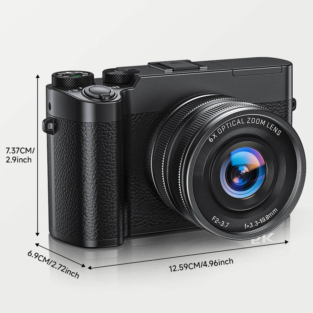 Digital Camera, 6X Optical Zoom & WiFi, 5K 30FPS 64MP Vlogging Camera, Rear & Front Cameras for Photography and Video, 64GB Card