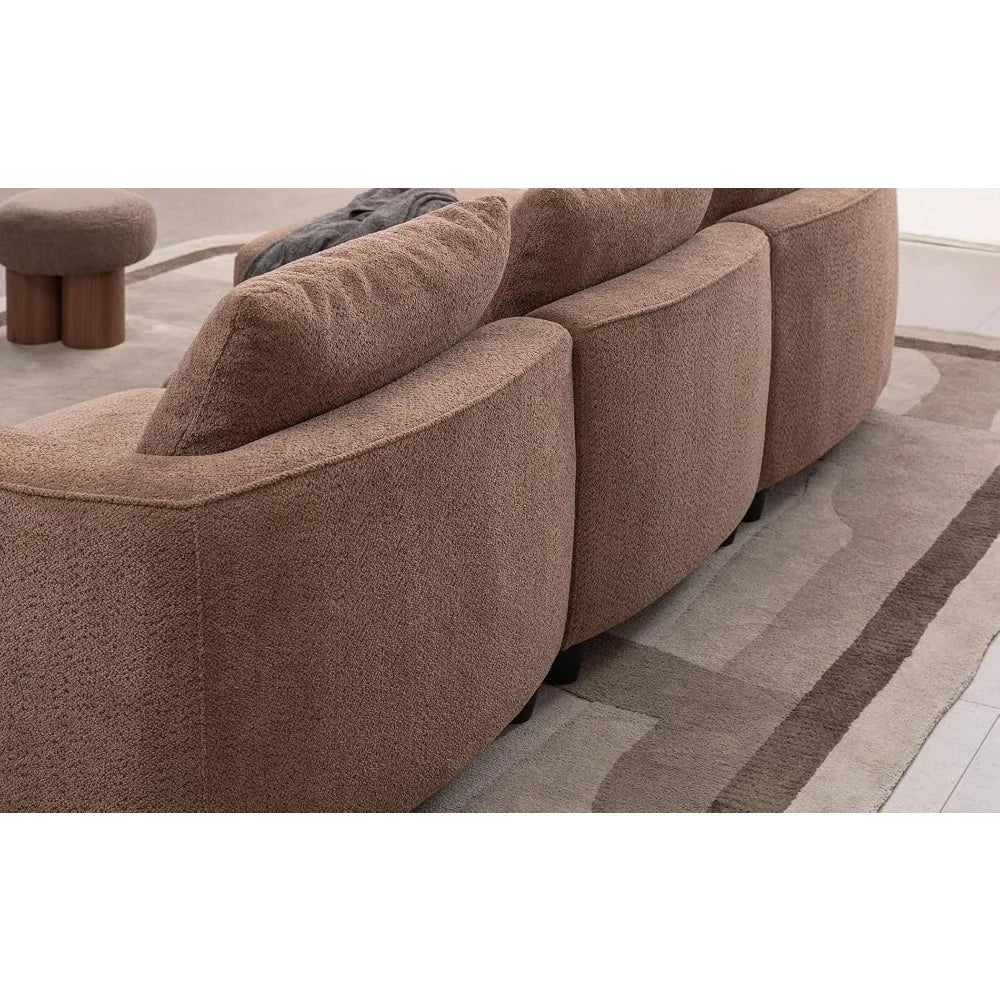 135"Curved Sectional Sofa,Modern Boucle Fabric Upholstered Modular Couch Oversized 6-Seat Sofa for Living Room,Bedroom,Apartment