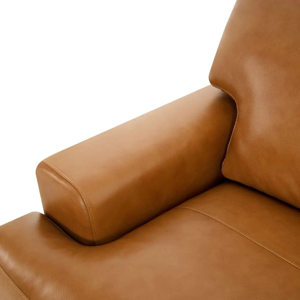 Genuine Leather Sofa - Luxurious Comfort, Goose Feather Cushion Filling, Square Arm Design, Sturdy Block Legs, Living Room Sofas