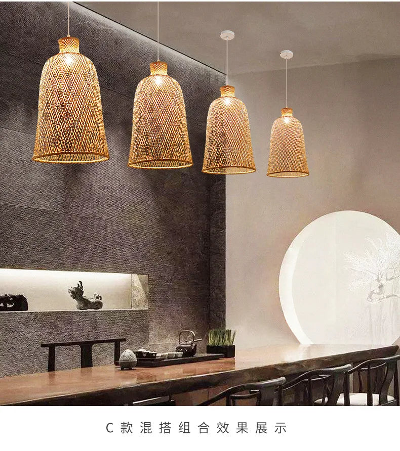 Zen Bamboo Chandelier New Chinese Lantern Hotel Chinese Style Restaurant Restaurant Bamboo Artwork Duplex Staircase Long Chandel