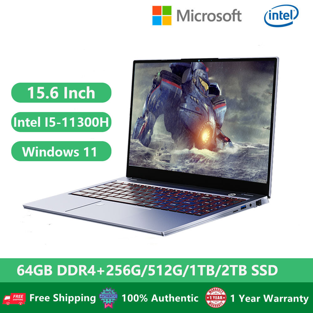 Gaming Office Laptops I5 11th Gen Win11 Metal Notebooks Netbook Portable Computer PC Intel I5-11300H 32GB RAM +1TB Dual M.2 SSD