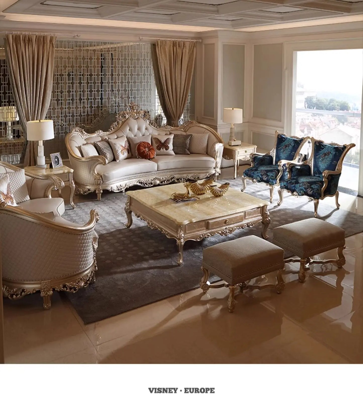 Leather Living Room Sofas Luxury European Beige Wooden Curved Modern Couch Double Lounge Designer Canape Salon Furniture