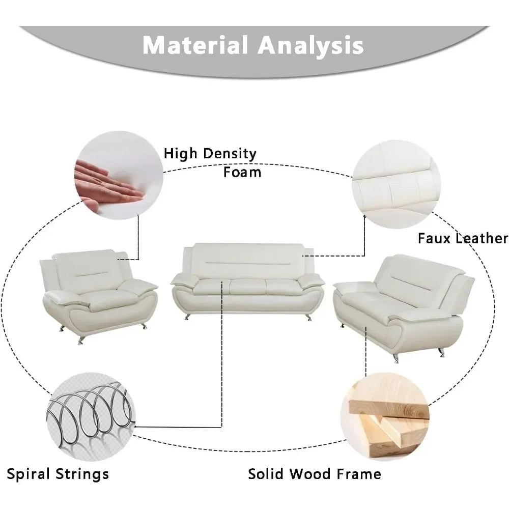 Creamy White Leather Couches for Living Room, Sectional Sofa Living Room Furniture Sets, Sofa and Loveseat Set, Sofa Couch Set