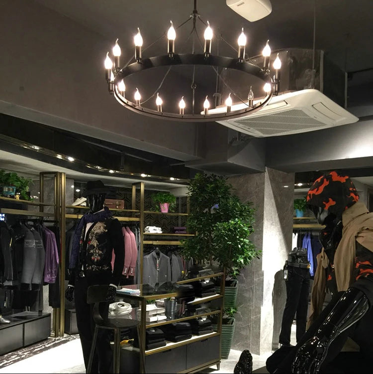 Modern American Retro Iron Pendant Lamp Vintage Industrial Led Droplight Round Cafe Restaurant Bar Knight Candle Chandelier