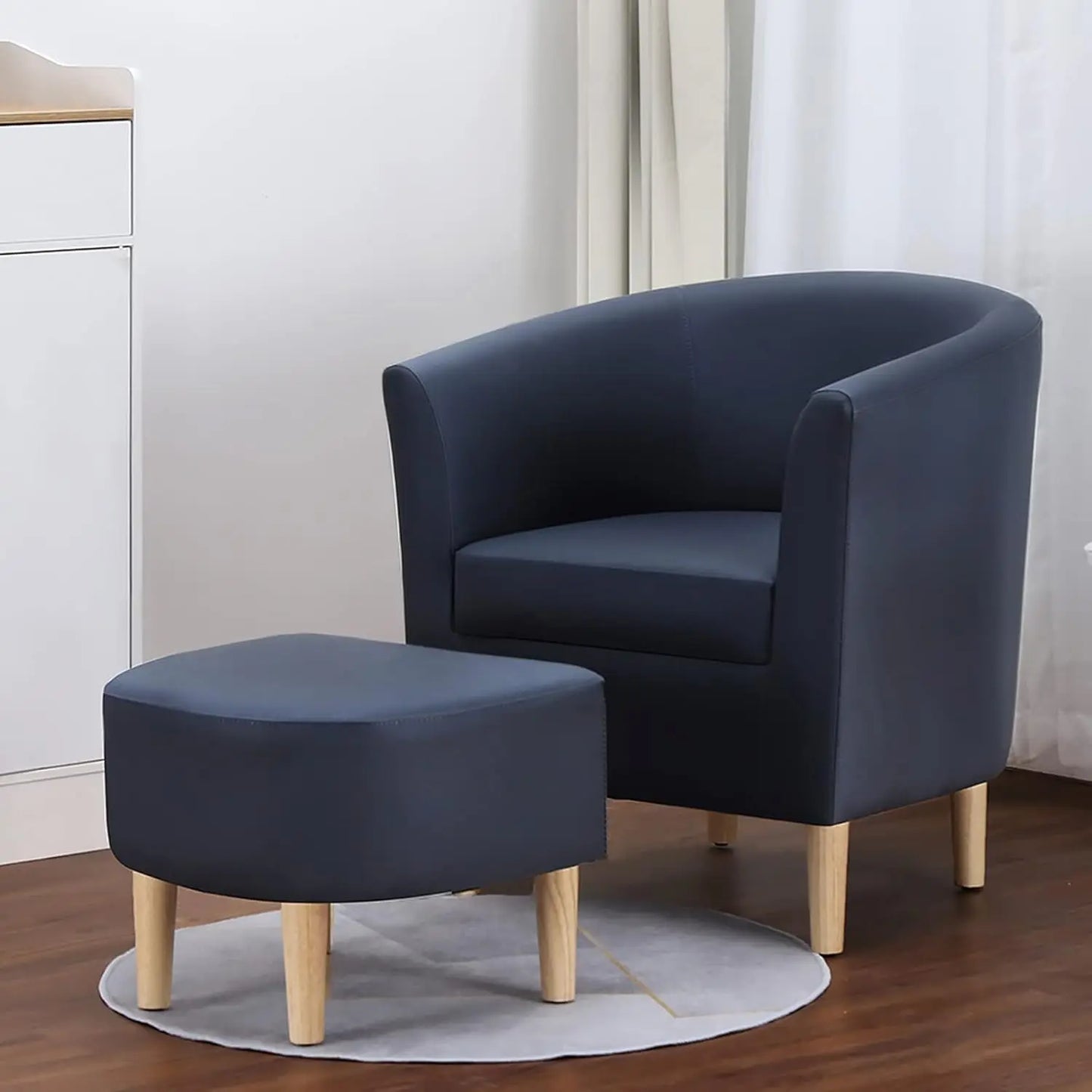 Accent Chair, Sherpa Chair White Fluffy Chair Teddy Barrel Chair with Ottoman Comfy ArmChair Footrest Set