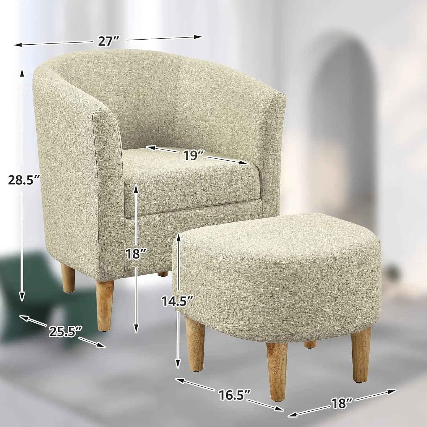 Accent Chair, Sherpa Chair White Fluffy Chair Teddy Barrel Chair with Ottoman Comfy ArmChair Footrest Set