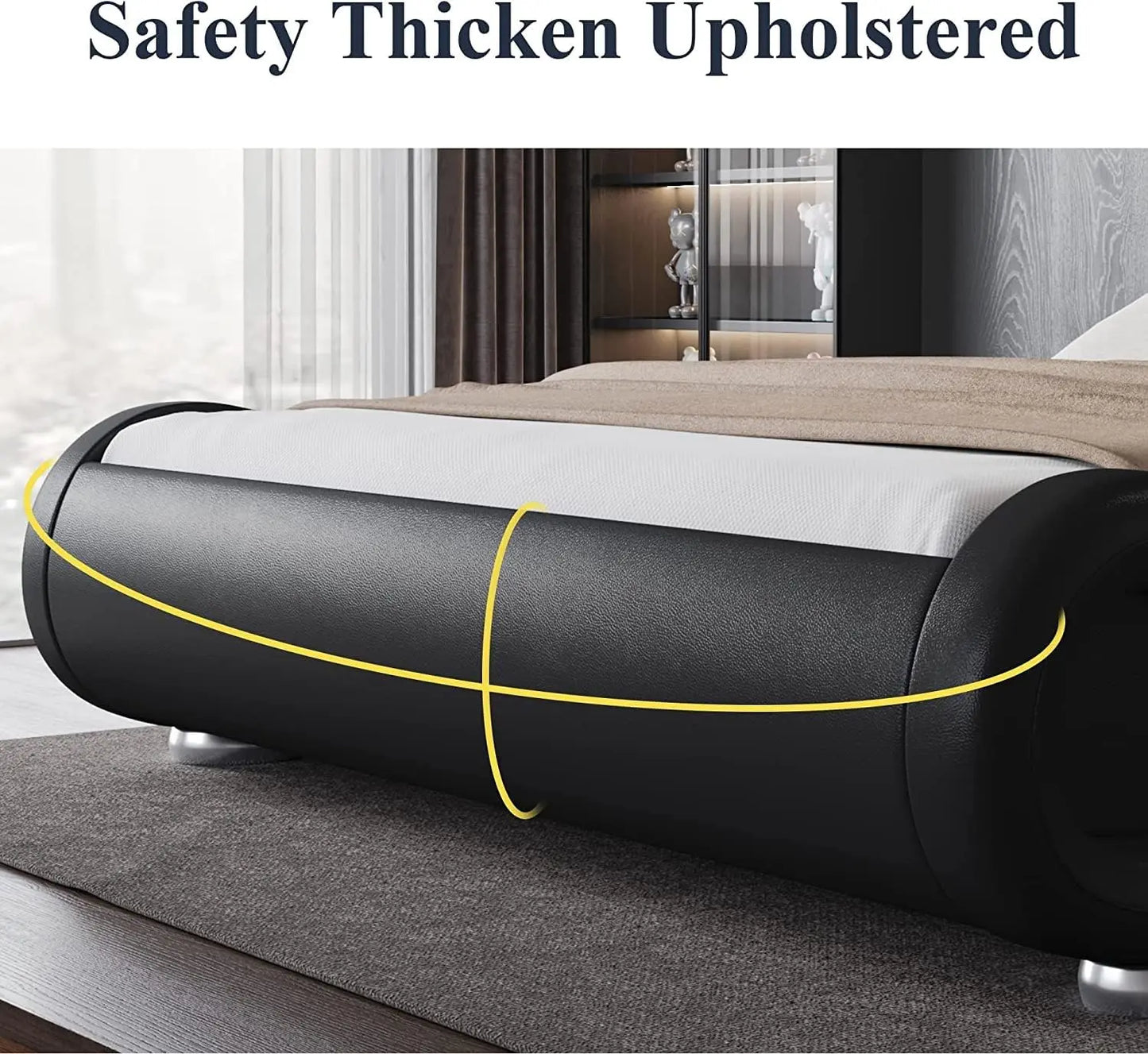 Upholstered Platform Bed Frame with Ergonomic & Adjustable Headboard, Modern Low Profile Sleigh Design