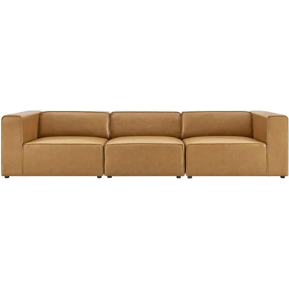 Mingle Vegan Leather 3-Piece Sectional Sofa, Tan