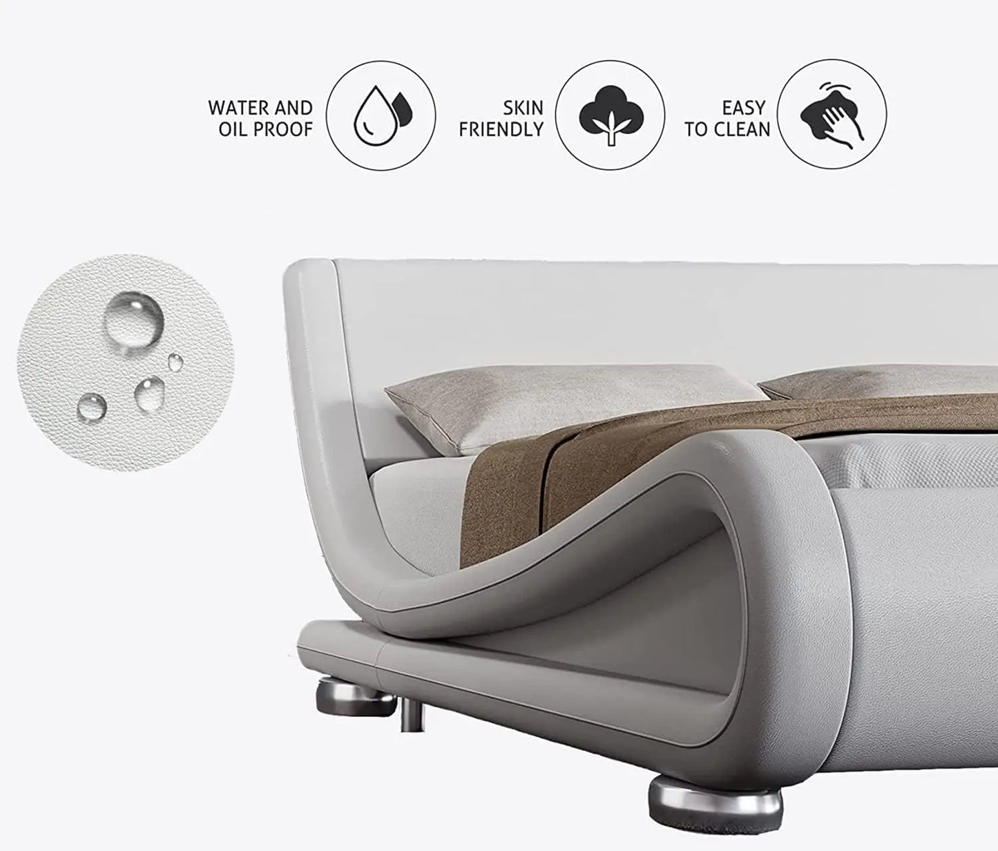 Upholstered Platform Bed Frame with Ergonomic & Adjustable Headboard, Modern Low Profile Sleigh Design
