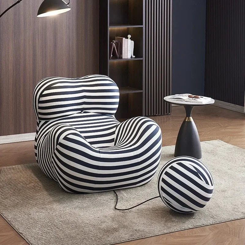 Luxury Mom's Embrace Bean Bag Sofa with Ottoman Modern Striped Cozy Seating for Living Room Bedroom Lounge Chair Decor Furniture