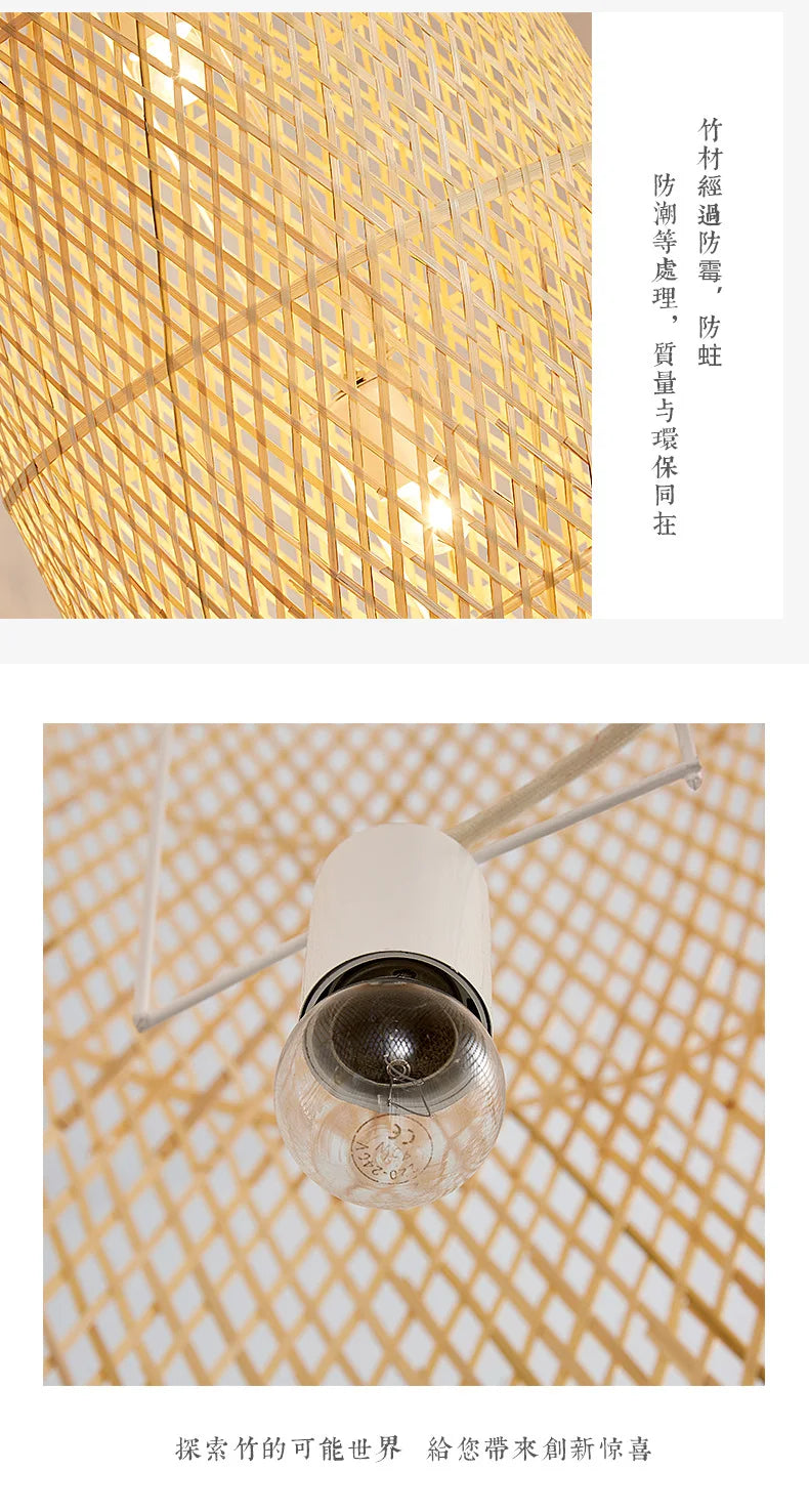 Zen Bamboo Chandelier New Chinese Lantern Hotel Chinese Style Restaurant Restaurant Bamboo Artwork Duplex Staircase Long Chandel