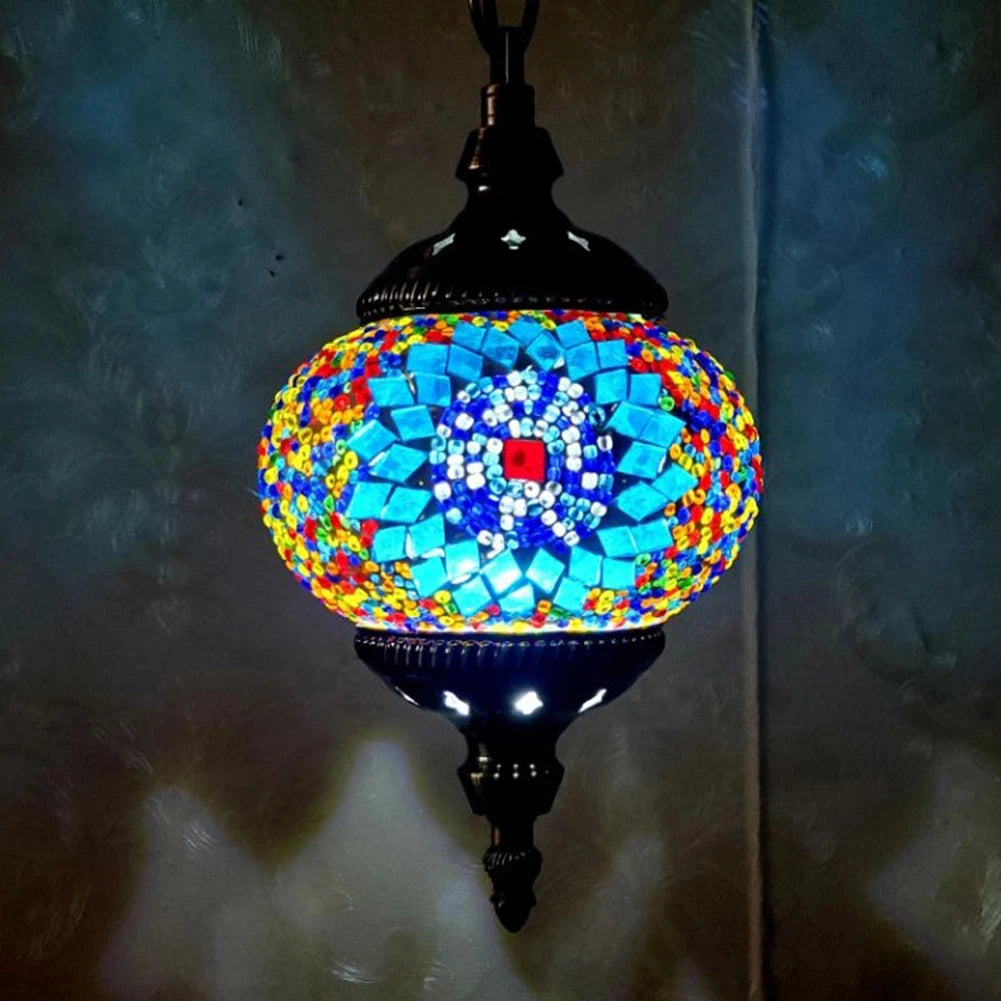 Turkish Moroccan Mosaic Hanging Ceiling Lamp E27 Decorative Glass Globe Fixture Romantic Restaurant Club Single Head Chandelier