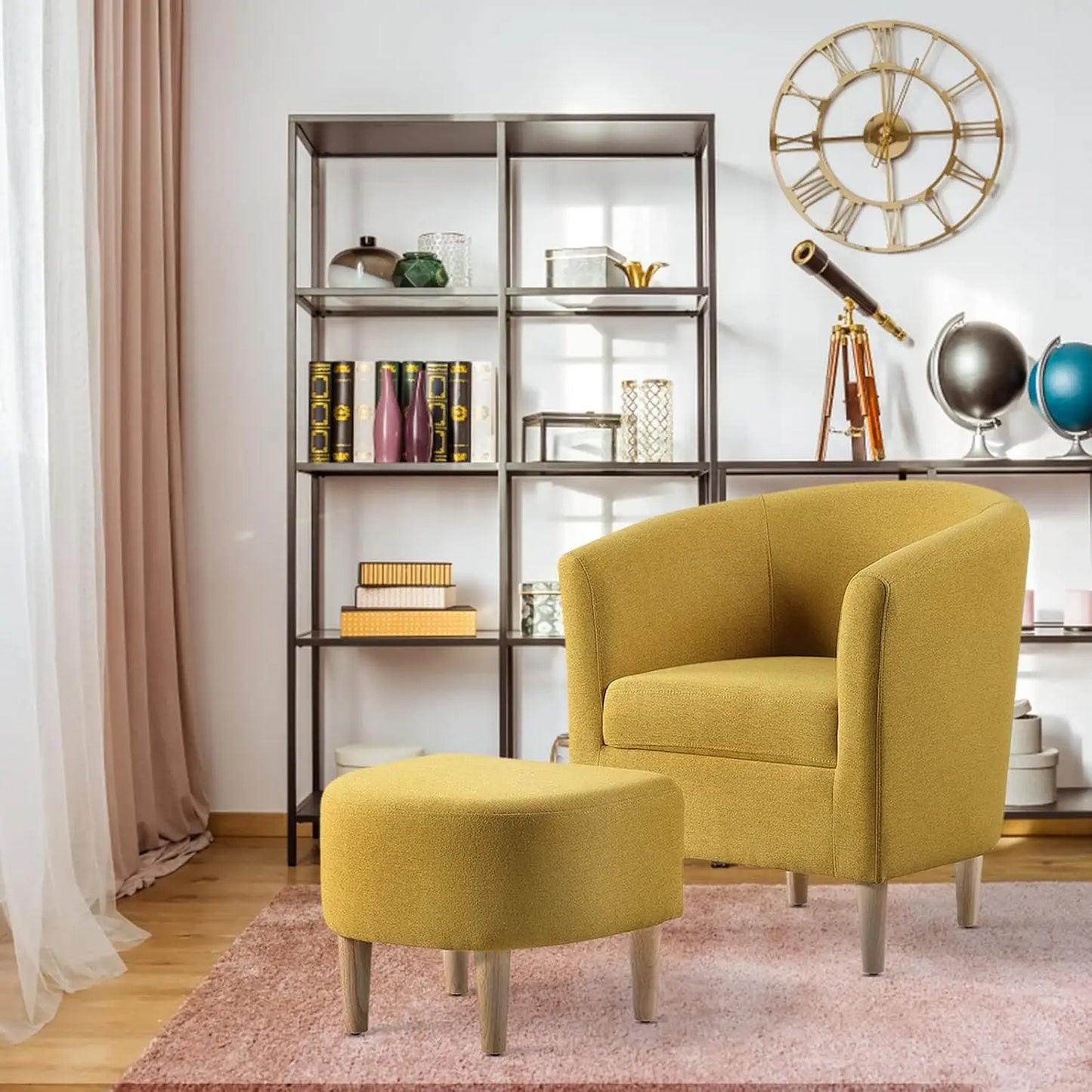 Accent Chair, Sherpa Chair White Fluffy Chair Teddy Barrel Chair with Ottoman Comfy ArmChair Footrest Set