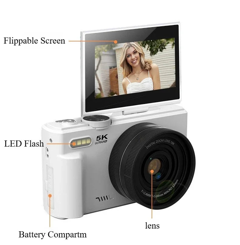 5k HD Digital Camera 75MP 18X Zoom AF Automatic Zoom 3-inch Flip Screen WIFI Web Camcorder Student Travel Shooting Vlog Cameras