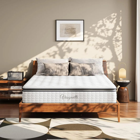 Vesgantti 10.6 Inch Pocket Sprung Mattress with Breathable Foam and Individually Pocket Spring - Medium, Upgraded Pillow Top