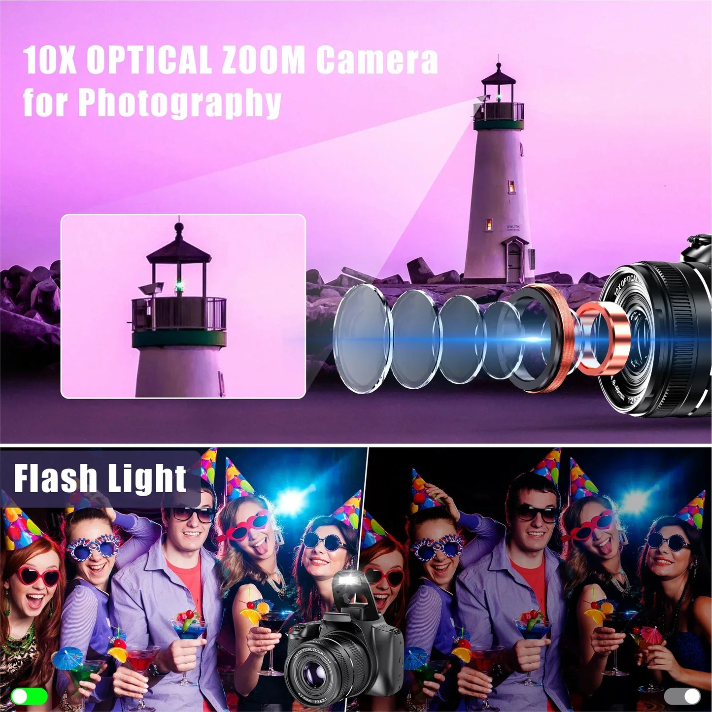 4K Professional Video SLR Camera 64MP Vlog Digital Camera for Youtube Livestream Webcam 10X Optical Zoom Photography Camcorder