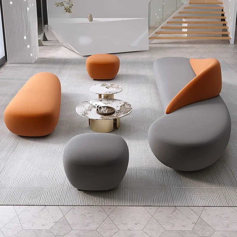 Beige Living Room Sofa European Nordic Sectional Curved Lounge Chaise Couch Puffs Double Lazy Italian Divano Soggiorno Furniture