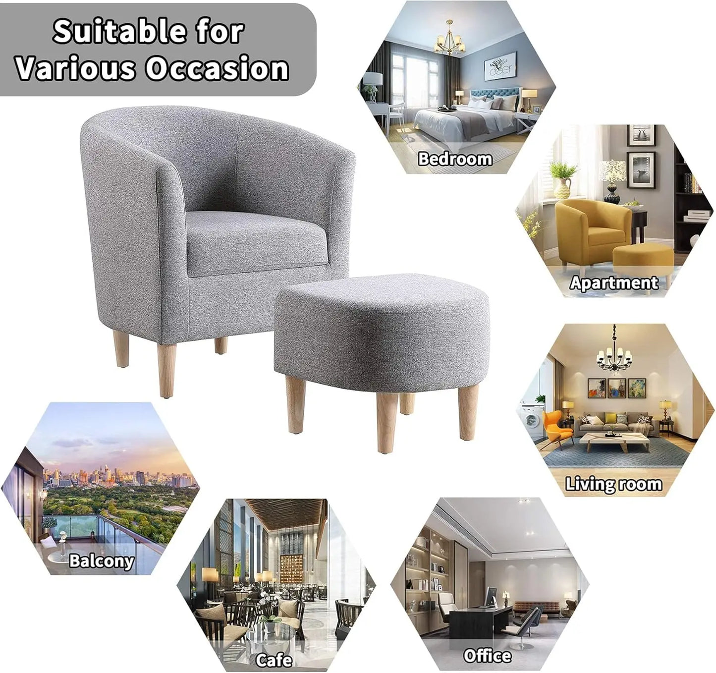 Accent Chair, Sherpa Chair White Fluffy Chair Teddy Barrel Chair with Ottoman Comfy ArmChair Footrest Set