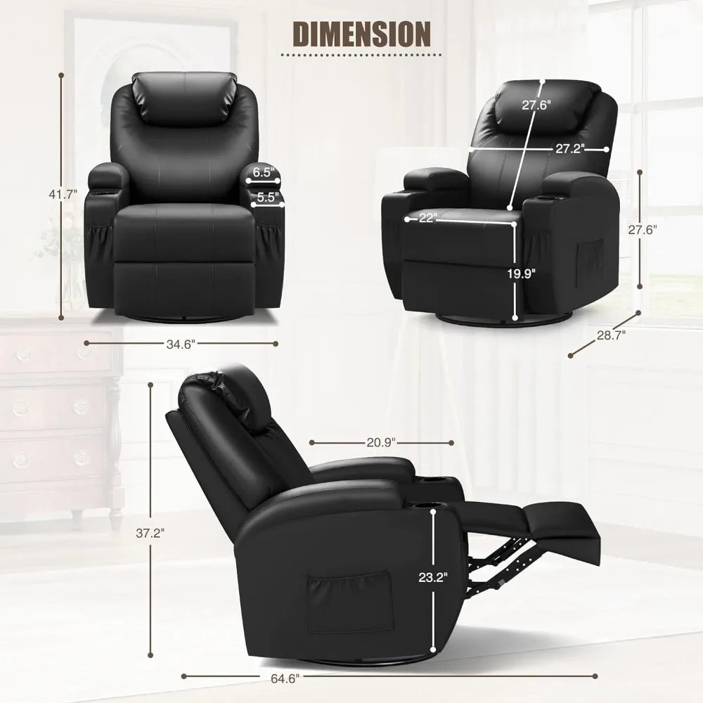 Recliner Chair, Rocking Massage Chairs, Home Reclining Sofa Chair, PU Leather, Ergonomic Living Room Chair with Cup Holders
