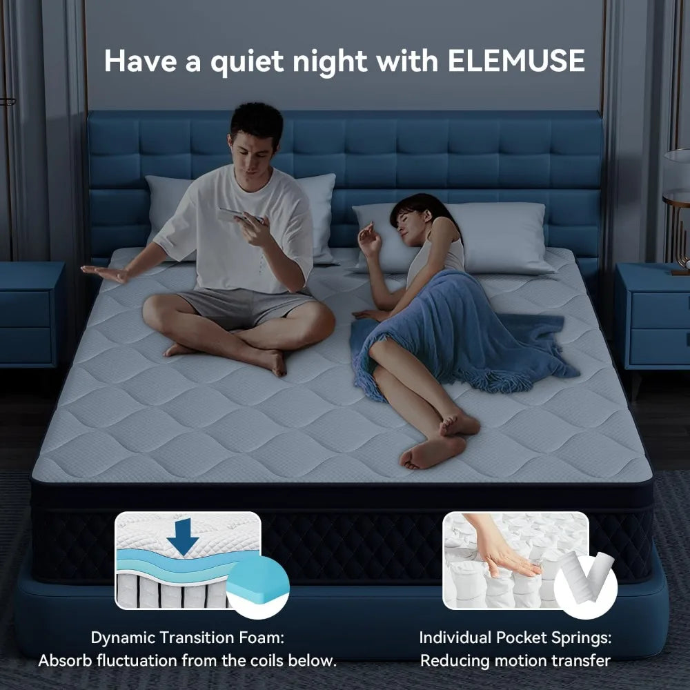 Mattress in a Box, Memory Foam Hybrid Mattress with Individually Pocketed Springs for Isolate Motion, Pressure Relief