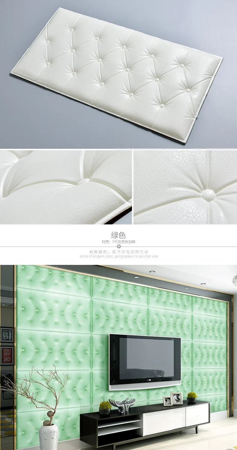 3D Wall Stickers Wallpaper Self-adhesive Thicken Tatami Anti-collision Wall Mat Pad Kids Bedroom Living Room Soft Foam Cushion