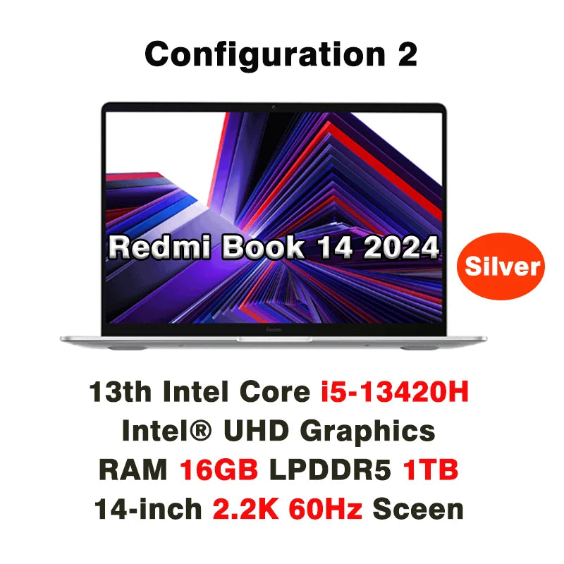 Xiaomi Redmi Book 14 Laptop Intel i5-13420H 16G 512G/1T SSD 14Inch 2.2K 60Hz Screen 38W Mi Portable Office Notebook