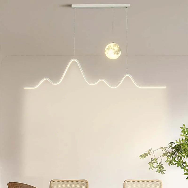Scandinavian Modern Simple Planet Living Room Light Creative Long Strip Dining Table Bar Wave Decorative Dining Room Chandel