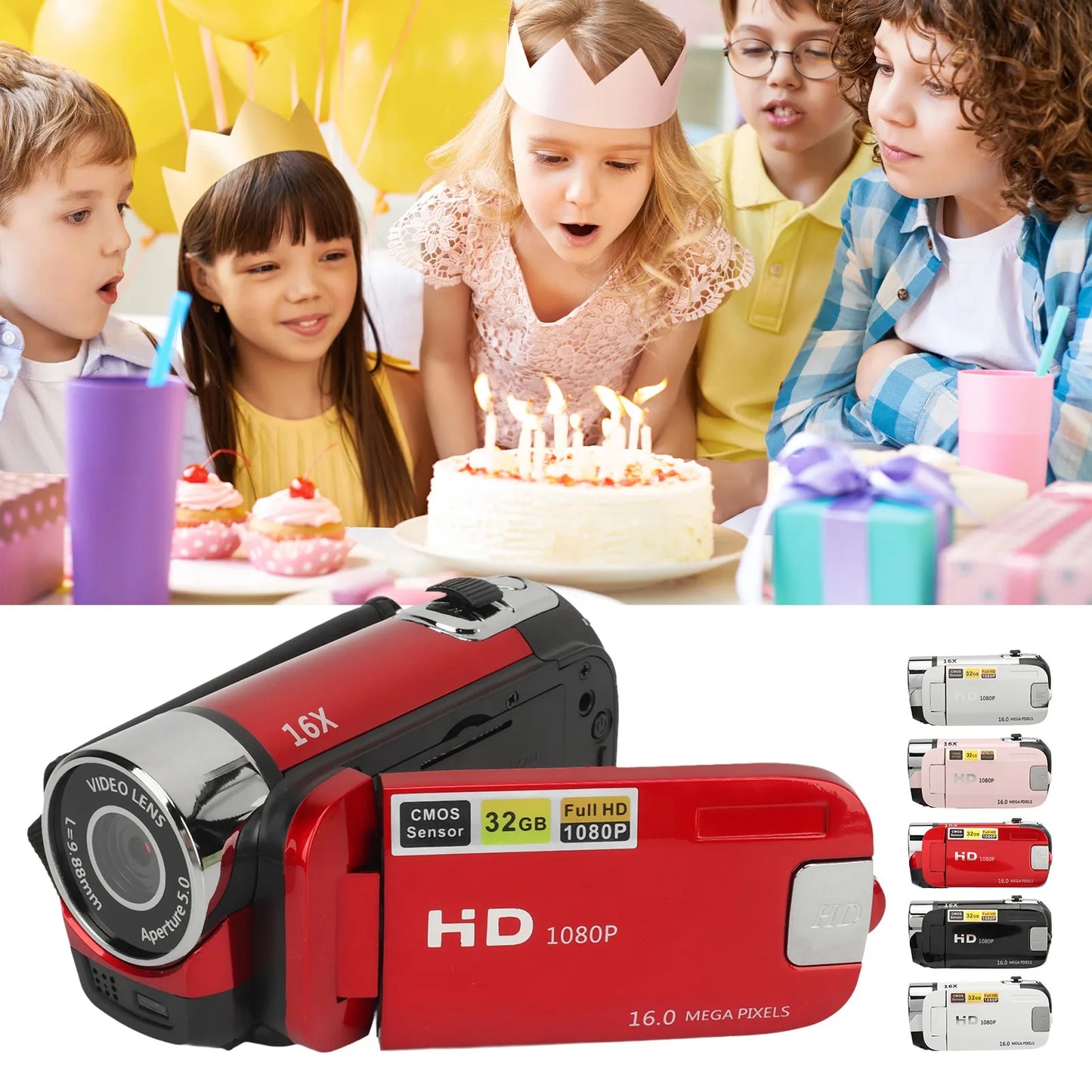 1080P HD 16MP Digital Camera 2.4 Inch Rotatable Screen Camcorder 16X Zoom HD Anti-shock Video Recorder with Fill Light